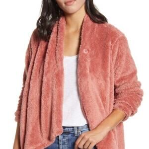 NWT Bobeau Faux Fur Draped Front Cardigan Sweater Size XS withering rose
